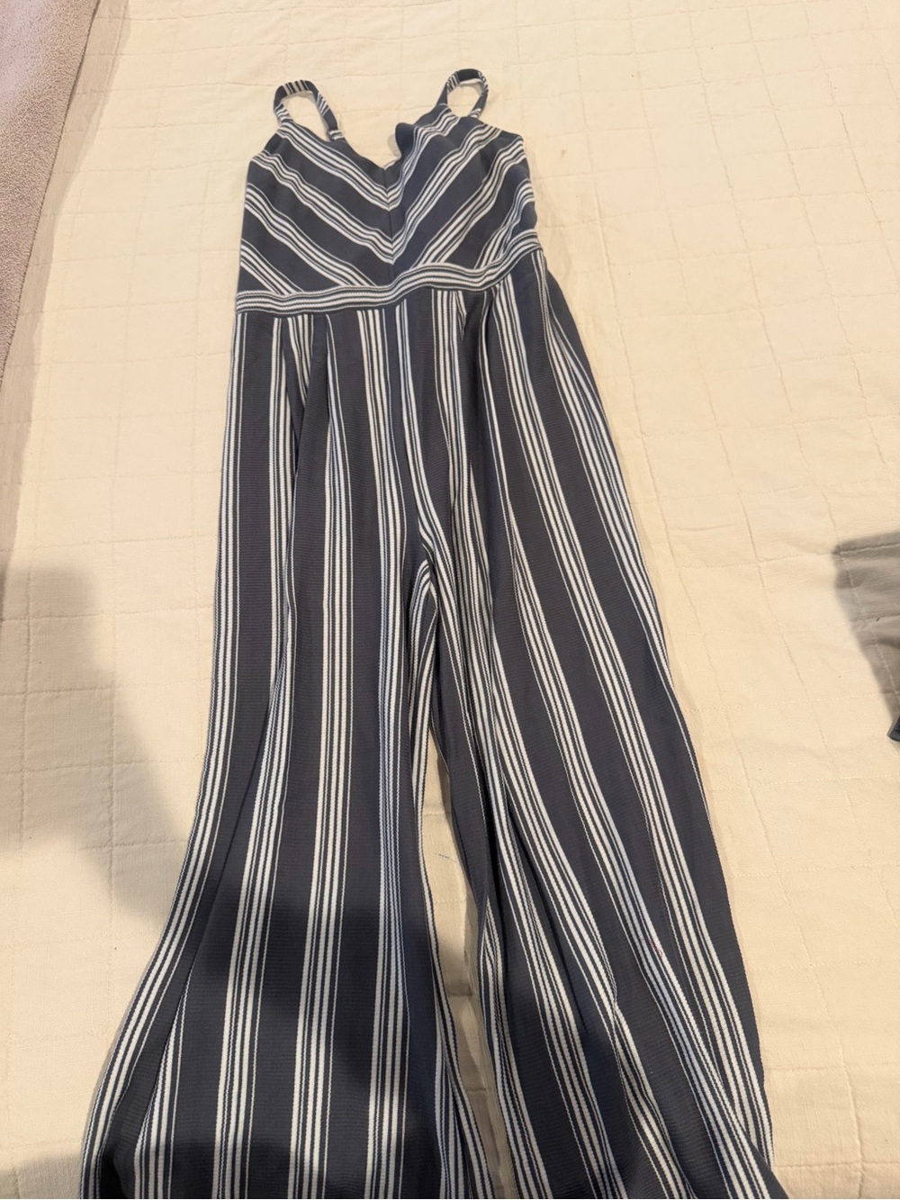 Xhilaration Navy and White Striped Capri Wide-Leg Jumpsuit